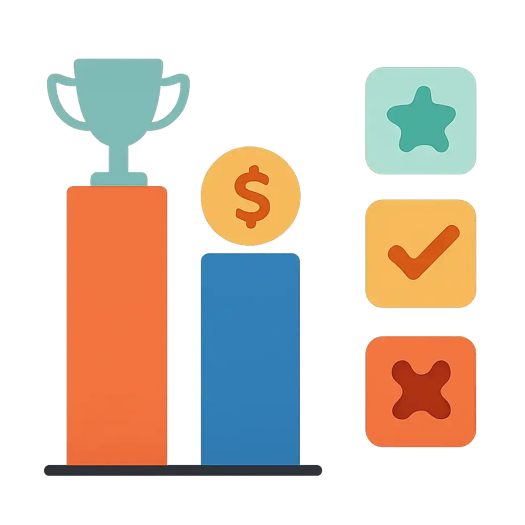 Infographic comparing options using coloured bars and icons only, no text or labels, flat design, Daman Club
